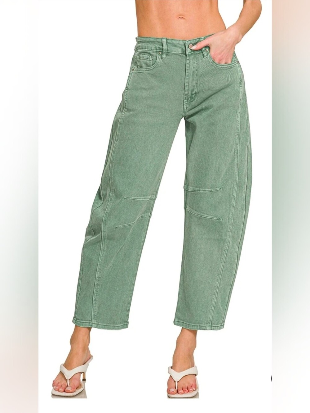 Zenana Barrel Leg Cropped Denim Pants